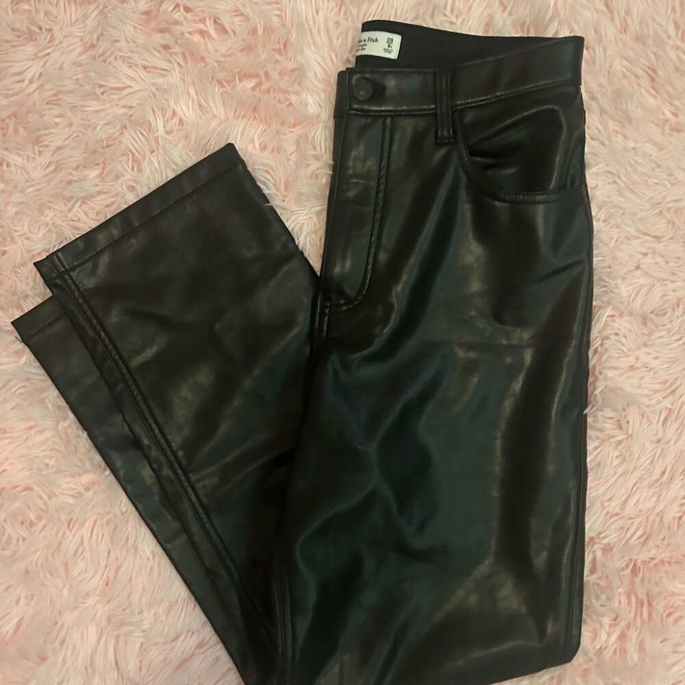 abercrombie high rise black leather pants
